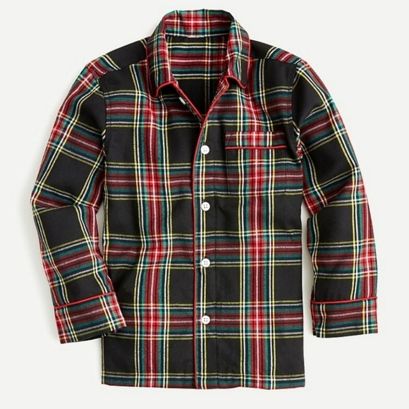 CREWCUTS black tartan pajama shirt 5 boys plaid top button down pjs - Picture 6 of 6